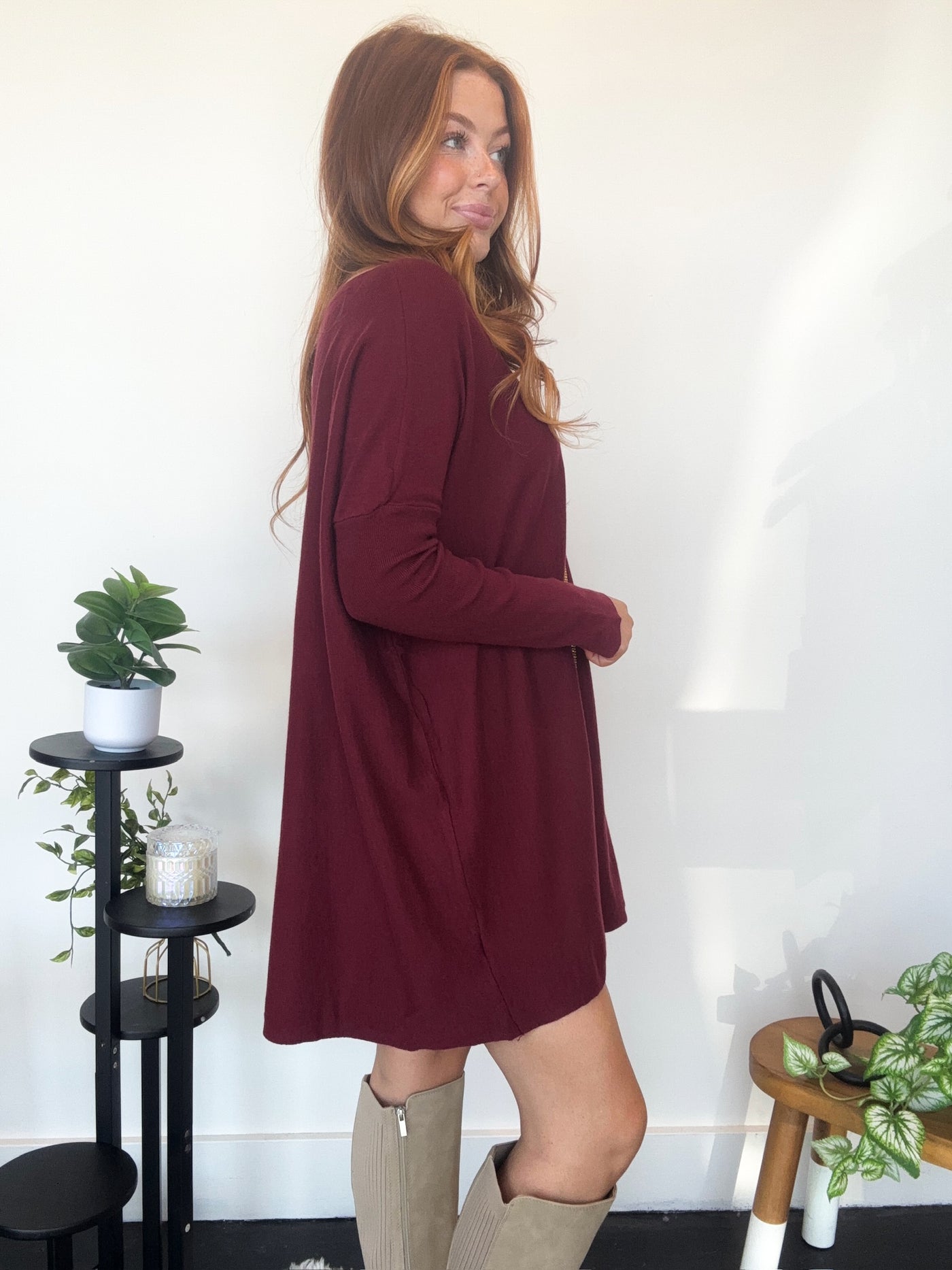 Basic Tunic Dress- Wine-100 - TOPS - SHORT SLEEVE/SLEEVELESS-MIRACLE-[option4]-[option5]-[option6]-Leather & Lace Boutique Shop