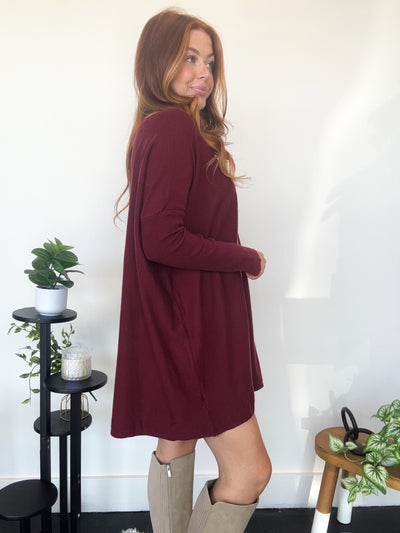Basic Tunic Dress- Wine-100 - TOPS - SHORT SLEEVE/SLEEVELESS-MIRACLE-[option4]-[option5]-[option6]-Leather & Lace Boutique Shop