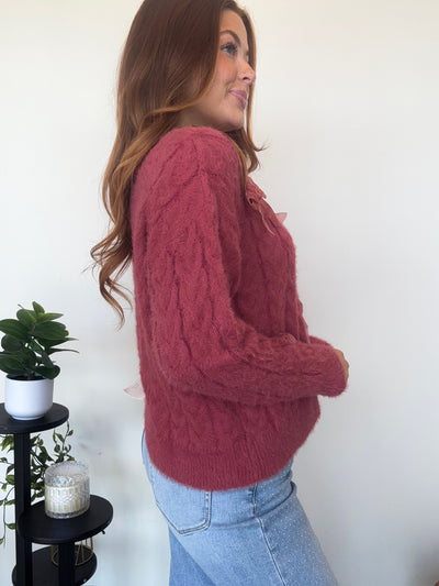 Ribbon Twist Sweater - Cherry-130 - TOPS - SWEATERS/SWEATSHIRTS-LUMIERE-[option4]-[option5]-[option6]-Leather & Lace Boutique Shop