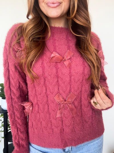 Ribbon Twist Sweater - Cherry-130 - TOPS - SWEATERS/SWEATSHIRTS-LUMIERE-[option4]-[option5]-[option6]-Leather & Lace Boutique Shop