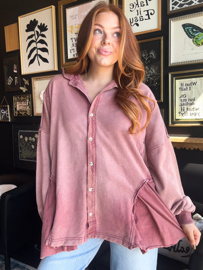 Abigail Flowy Shacket- Dusty Rose-110 - TOPS - LONG SLEEVE-SHE & SKY-[option4]-[option5]-[option6]-Leather & Lace Boutique Shop