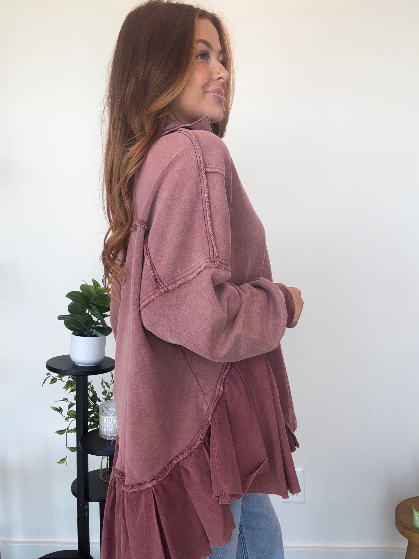 Abigail Flowy Shacket- Dusty Rose-110 - TOPS - LONG SLEEVE-SHE & SKY-[option4]-[option5]-[option6]-Leather & Lace Boutique Shop