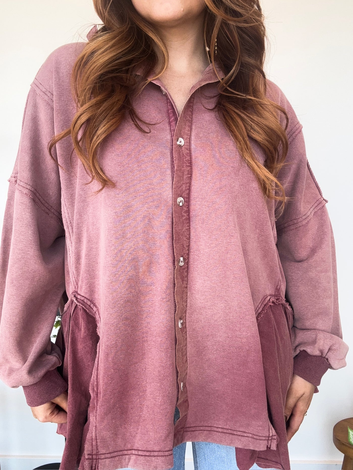 Abigail Flowy Shacket- Dusty Rose-110 - TOPS - LONG SLEEVE-SHE & SKY-[option4]-[option5]-[option6]-Leather & Lace Boutique Shop