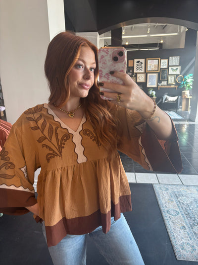 Embroidered Bell Sleeve Top