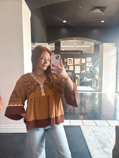 Embroidered Bell Sleeve Top