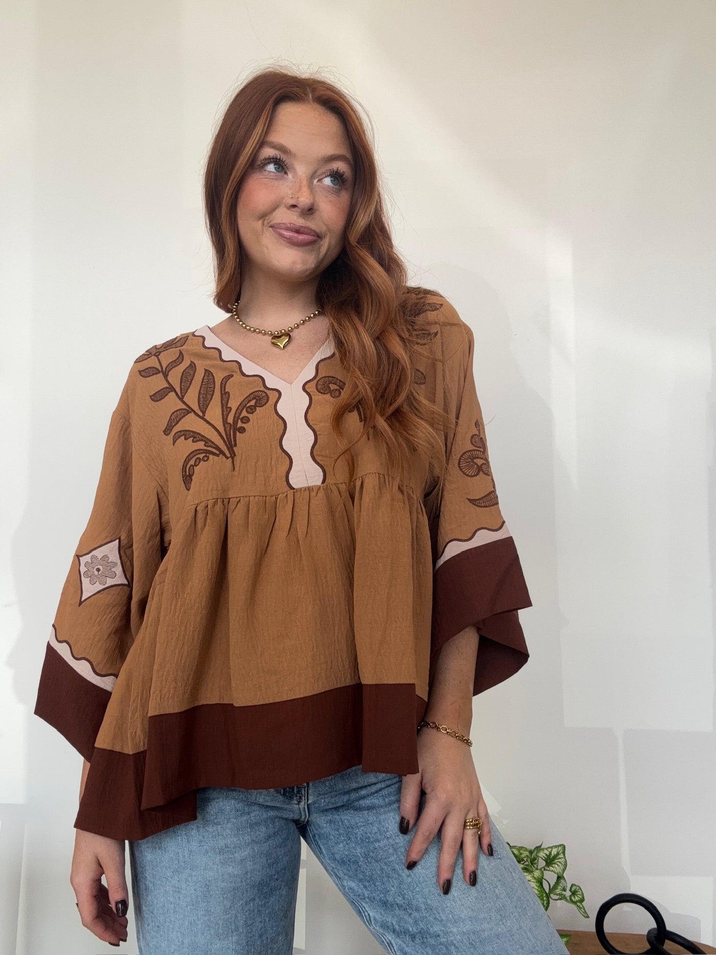Embroidered Bell Sleeve Top