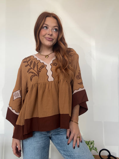 Embroidered Bell Sleeve Top