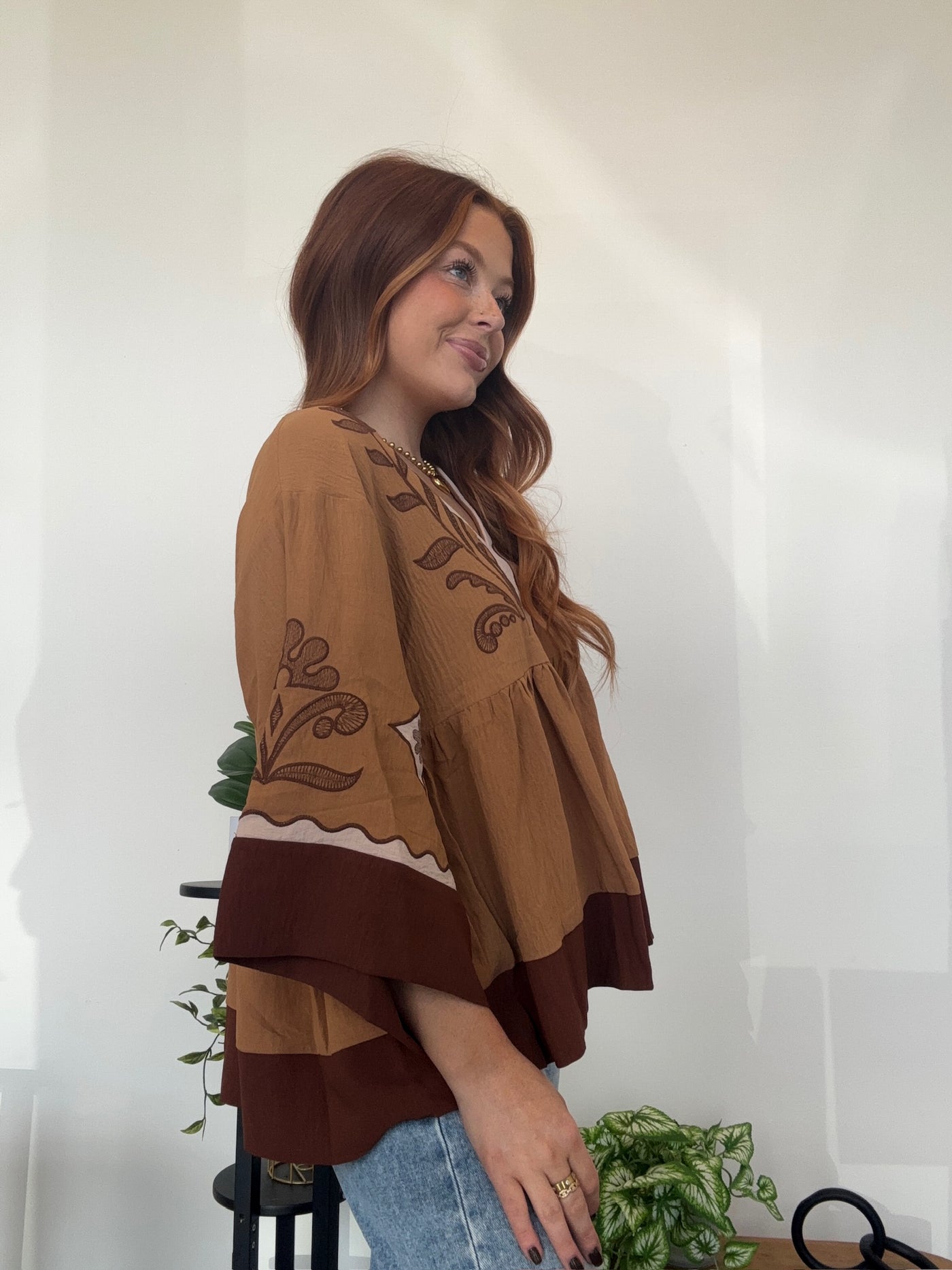 Embroidered Bell Sleeve Top