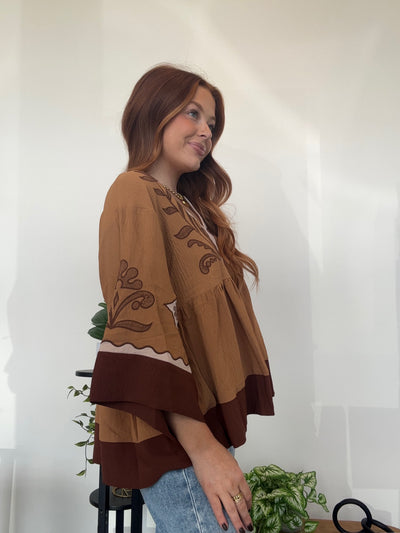 Embroidered Bell Sleeve Top
