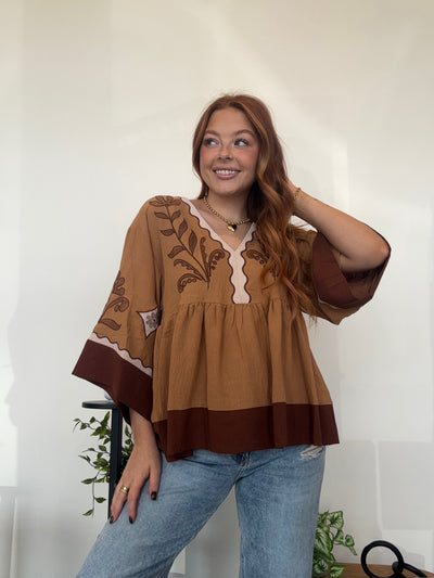 Embroidered Bell Sleeve Top