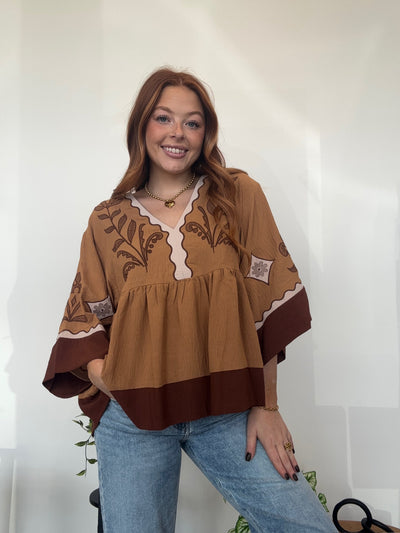 Embroidered Bell Sleeve Top