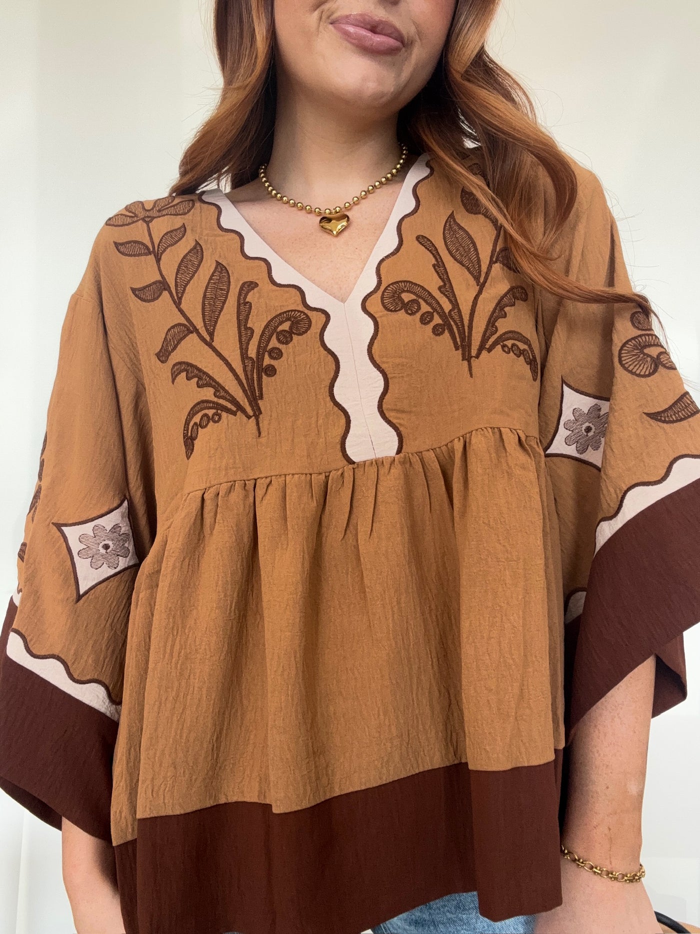 Embroidered Bell Sleeve Top