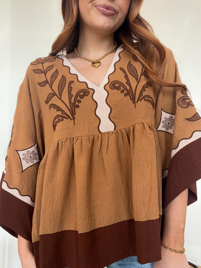 Embroidered Bell Sleeve Top