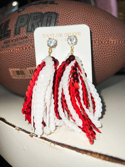 Red & White Sequin Tassel Earrings-190 - ACCESSORIES - JEWELRY-TAYLOR SHAYE-[option4]-[option5]-[option6]-Leather & Lace Boutique Shop