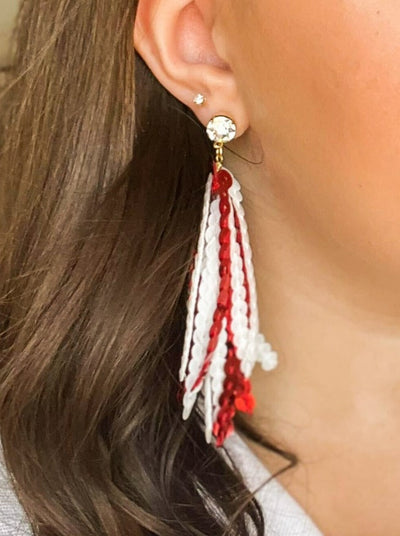 Red & White Sequin Tassel Earrings-190 - ACCESSORIES - JEWELRY-TAYLOR SHAYE-[option4]-[option5]-[option6]-Leather & Lace Boutique Shop