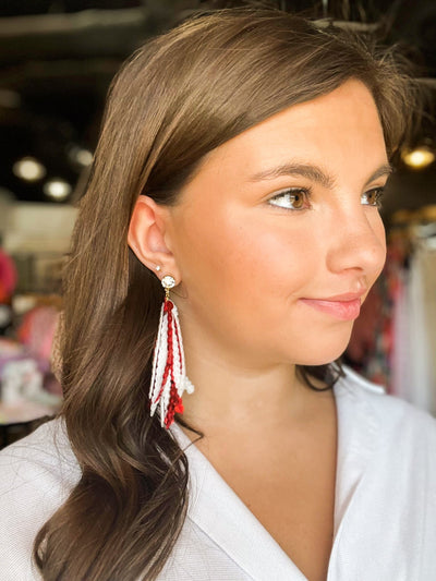 Red & White Sequin Tassel Earrings-190 - ACCESSORIES - JEWELRY-TAYLOR SHAYE-[option4]-[option5]-[option6]-Leather & Lace Boutique Shop
