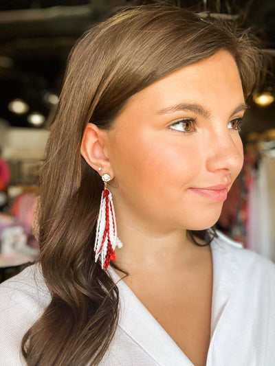 Red & White Sequin Tassel Earrings-190 - ACCESSORIES - JEWELRY-TAYLOR SHAYE-[option4]-[option5]-[option6]-Leather & Lace Boutique Shop