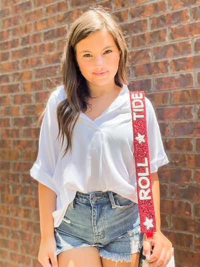 Roll Tide Sequin Bag Strap-190 - ACCESSORIES - BAGS/BELTS-TRU COLORS-[option4]-[option5]-[option6]-Leather & Lace Boutique Shop