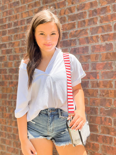Crimson & White Striped Bag Strap-190 - ACCESSORIES - BAGS/BELTS-TRU COLORS-[option4]-[option5]-[option6]-Leather & Lace Boutique Shop