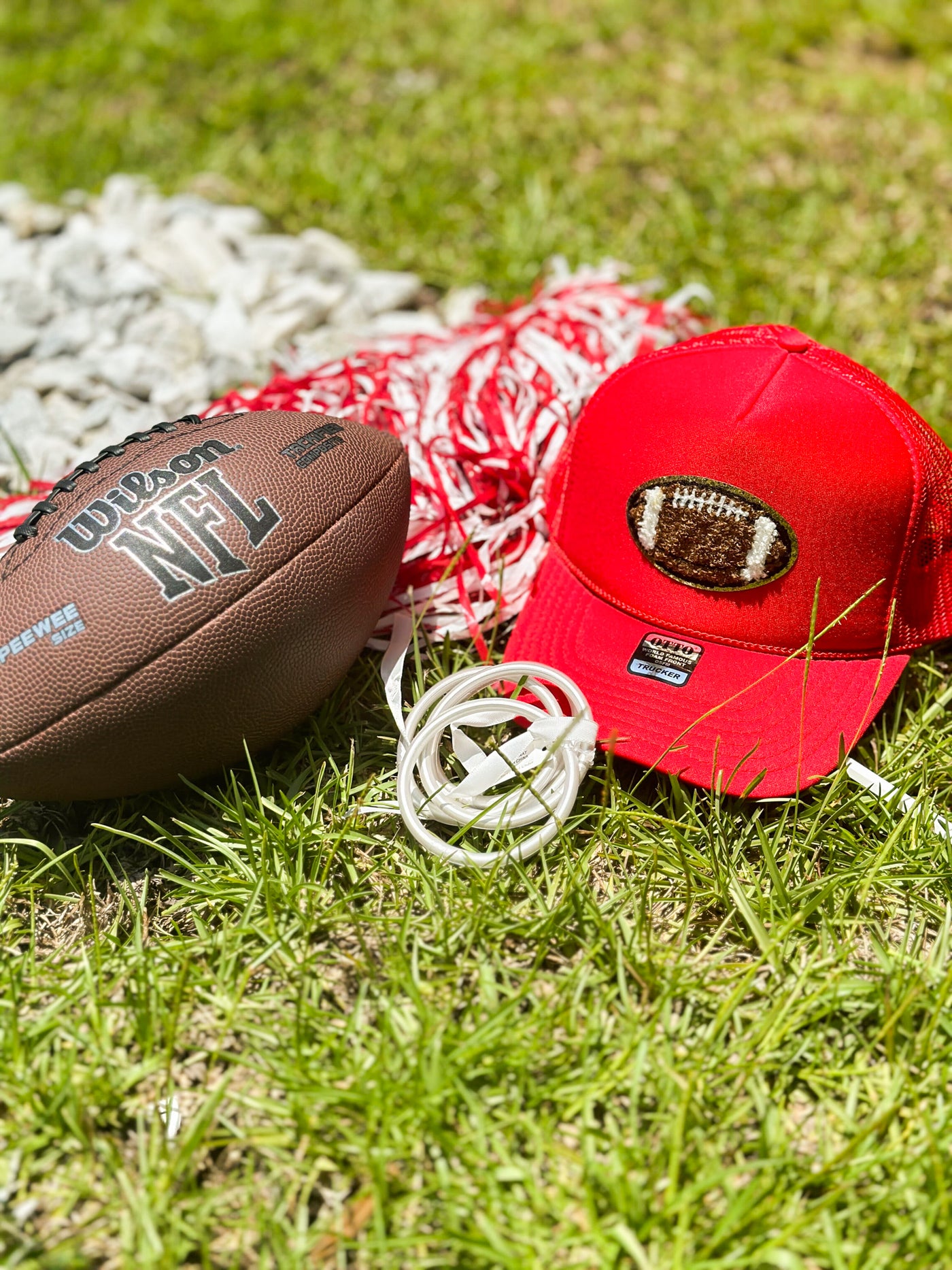 Football Patch Trucker Hat-190 - ACCESSORIES - HATS/HEADWEAR-BABE-[option4]-[option5]-[option6]-Leather & Lace Boutique Shop