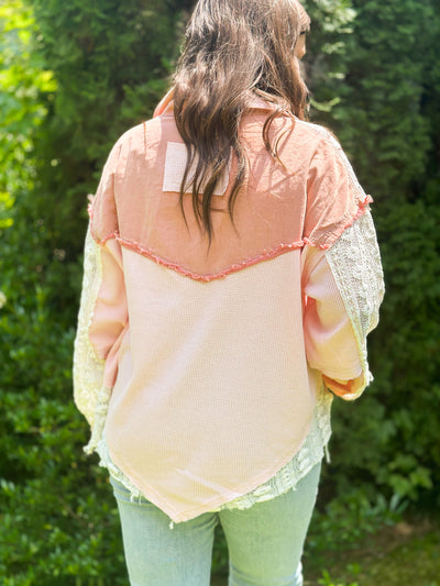 Blushing Lace Textile Shacket-140 - TOPS - LAYERS/OUTERWEAR-POL-[option4]-[option5]-[option6]-Leather & Lace Boutique Shop