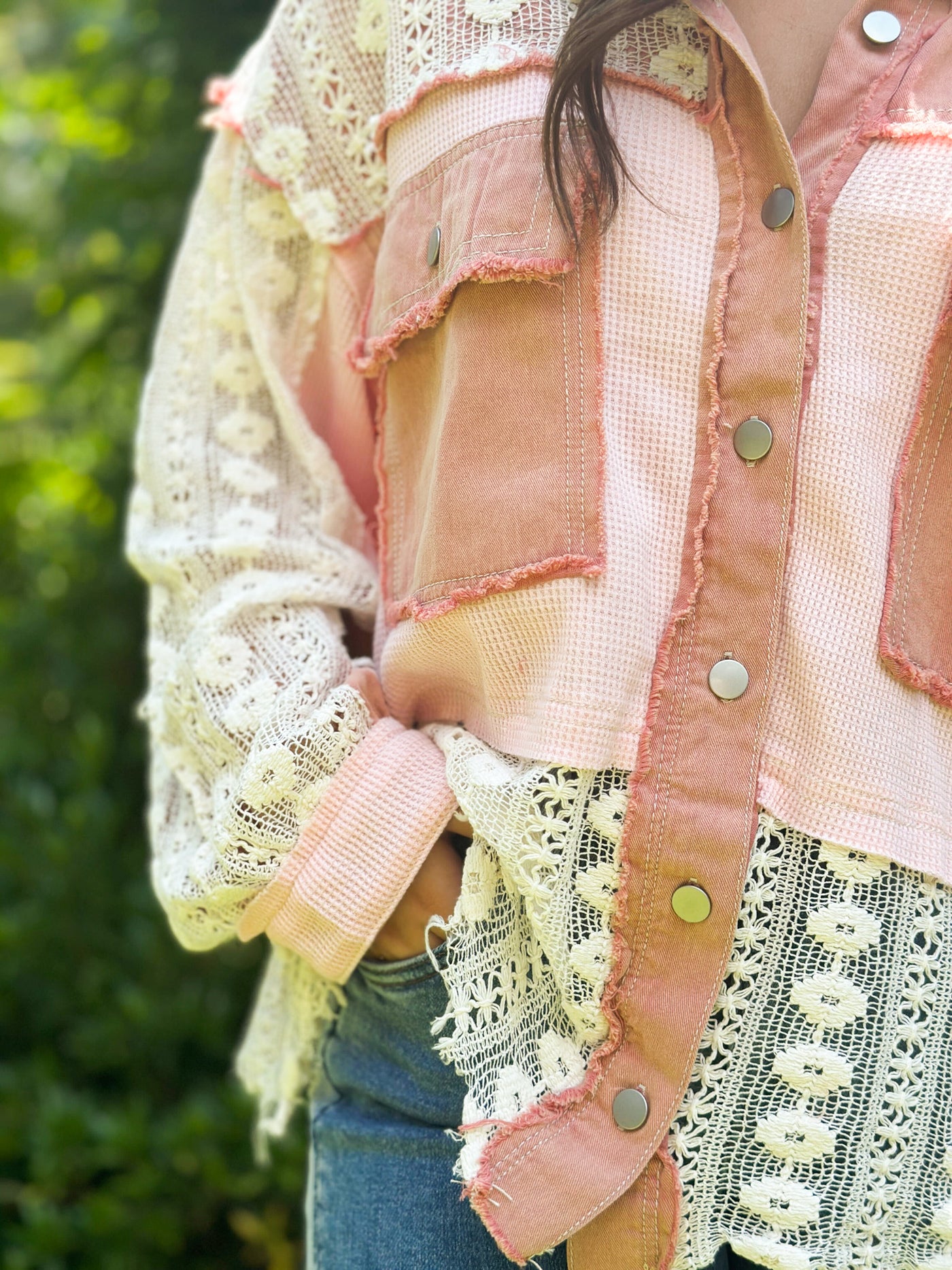 Blushing Lace Textile Shacket-140 - TOPS - LAYERS/OUTERWEAR-POL-[option4]-[option5]-[option6]-Leather & Lace Boutique Shop