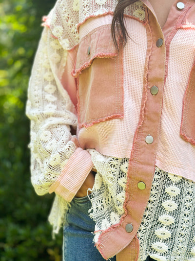 Blushing Lace Textile Shacket-140 - TOPS - LAYERS/OUTERWEAR-POL-[option4]-[option5]-[option6]-Leather & Lace Boutique Shop
