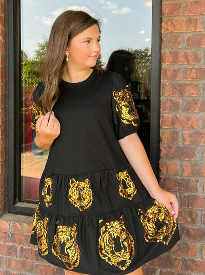 Go Team Sequin Tiger Dress-170 - DRESSES / ROMPERS / SETS-WHY DRESS-[option4]-[option5]-[option6]-Leather & Lace Boutique Shop