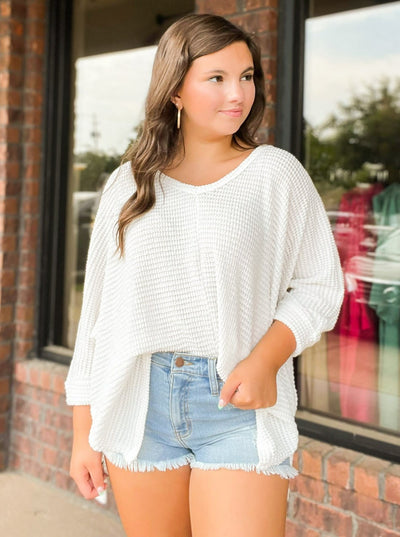 Emma 3/4 Sleeve Waffle Knit Sweater- Ivory-130 - TOPS - SWEATERS/SWEATSHIRTS-ZENANA-[option4]-[option5]-[option6]-Leather & Lace Boutique Shop