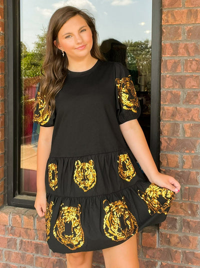 Go Team Sequin Tiger Dress-170 - DRESSES / ROMPERS / SETS-WHY DRESS-[option4]-[option5]-[option6]-Leather & Lace Boutique Shop