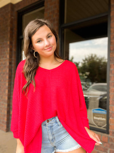 Emma 3/4 Sleeve Waffle Knit Sweater- Ruby-130 - TOPS - SWEATERS/SWEATSHIRTS-ZENANA-[option4]-[option5]-[option6]-Leather & Lace Boutique Shop