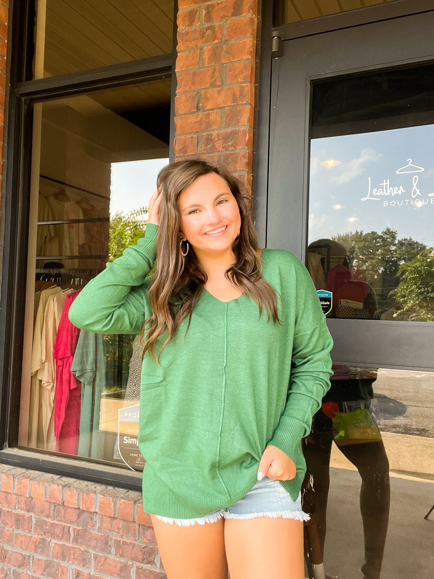 Keep It Cozy Front Seam Sweater - Hunter Green-130 - TOPS - SWEATERS/SWEATSHIRTS-ZENANA-[option4]-[option5]-[option6]-Leather & Lace Boutique Shop