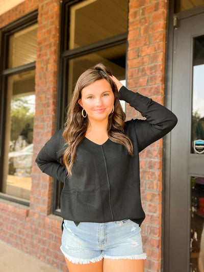 Keep It Cozy Front Seam Sweater - Black-130 - TOPS - SWEATERS/SWEATSHIRTS-ZENANA-[option4]-[option5]-[option6]-Leather & Lace Boutique Shop