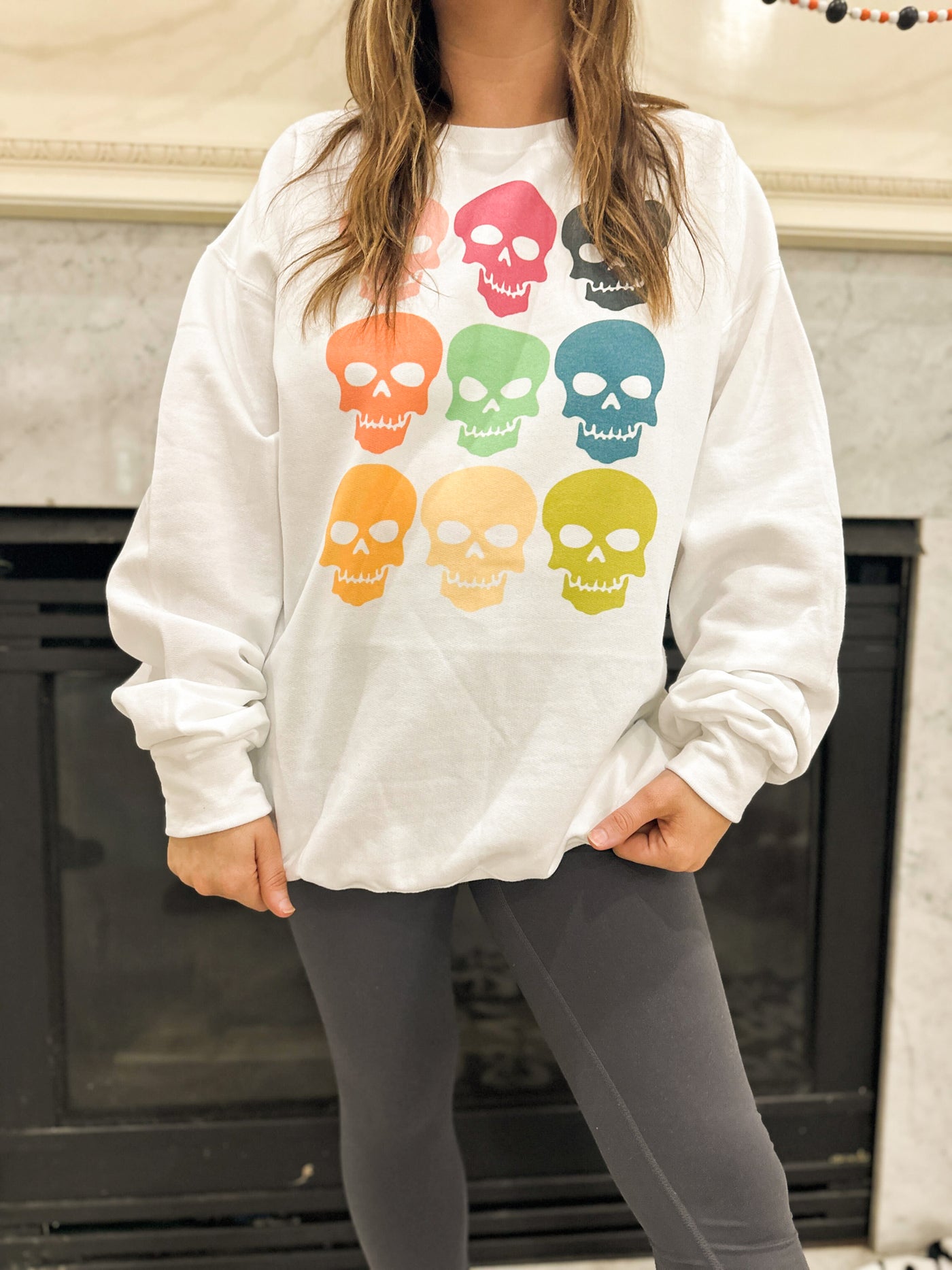 Bright Skulls Graphic Sweatshirt-135 - DEMAND GRAPHIC-LEATHER & LACE-[option4]-[option5]-[option6]-Leather & Lace Boutique Shop