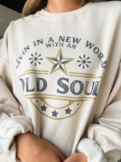 Old Soul Graphic Sweatshirt - Sand-135 - DEMAND GRAPHIC-LEATHER & LACE-[option4]-[option5]-[option6]-Leather & Lace Boutique Shop