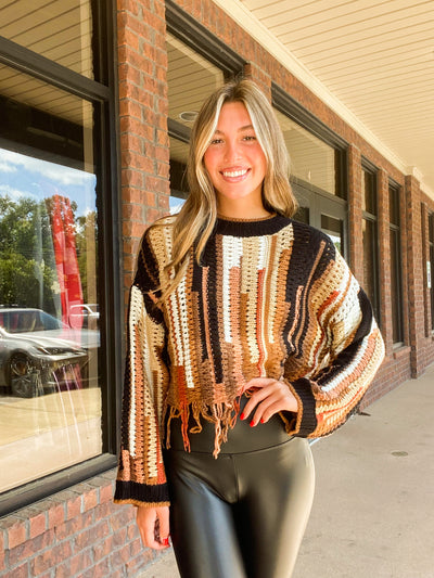 Fringe Detailed Multi Color Knit Sweater-130 - TOPS - SWEATERS/SWEATSHIRTS-PAPERMOON-[option4]-[option5]-[option6]-Leather & Lace Boutique Shop