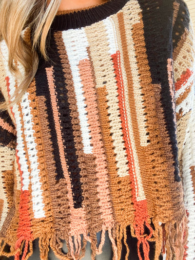 Fringe Detailed Multi Color Knit Sweater-130 - TOPS - SWEATERS/SWEATSHIRTS-PAPERMOON-[option4]-[option5]-[option6]-Leather & Lace Boutique Shop
