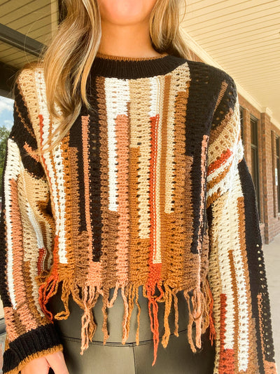 Fringe Detailed Multi Color Knit Sweater-130 - TOPS - SWEATERS/SWEATSHIRTS-PAPERMOON-[option4]-[option5]-[option6]-Leather & Lace Boutique Shop