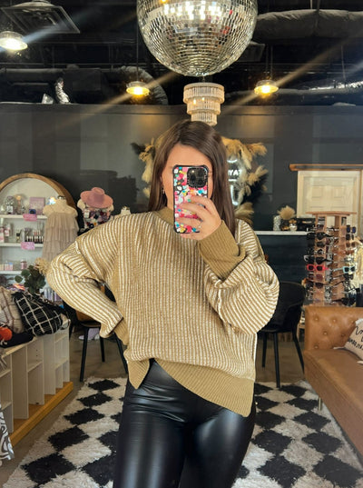 Corded Crew Neck Olive Sweater-130 - TOPS - SWEATERS/SWEATSHIRTS-VERY J-[option4]-[option5]-[option6]-Leather & Lace Boutique Shop