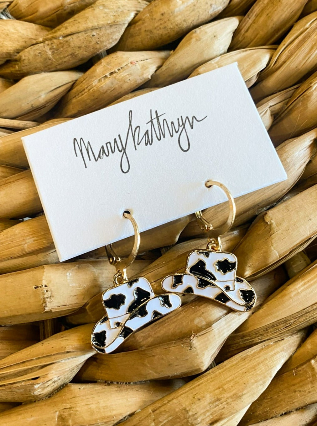 Cow Print Cowboy Hat Huggies-190 - ACCESSORIES - JEWELRY-MARY KATHERINE DESIGNS-[option4]-[option5]-[option6]-Leather & Lace Boutique Shop