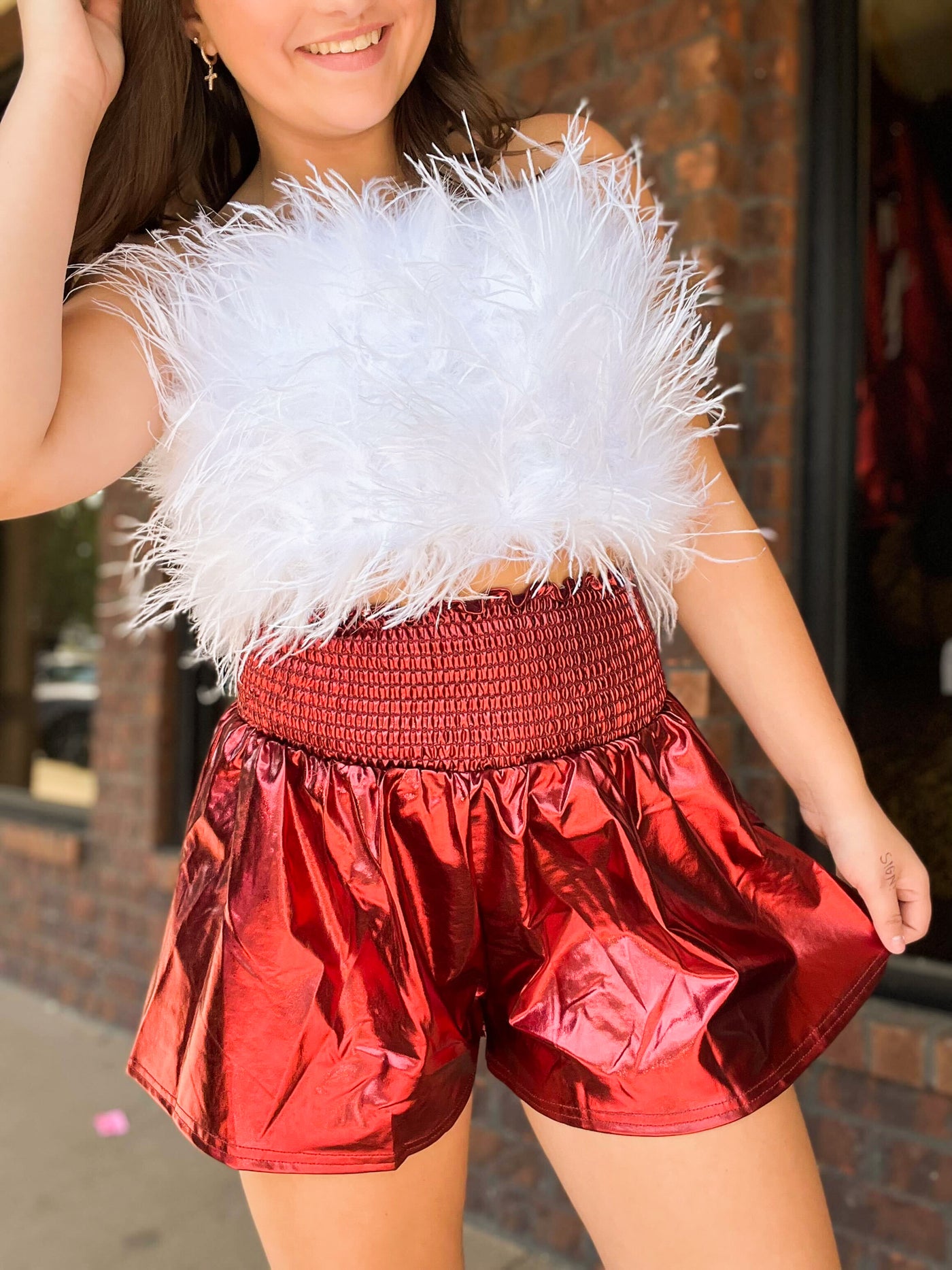 Red Hot Metallic Shorts-160 - BOTTOMS - OTHER-PEACH LOVE-[option4]-[option5]-[option6]-Leather & Lace Boutique Shop
