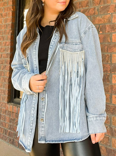 Fringe Denim Jacket-140 - TOPS - LAYERS/OUTERWEAR-JADYK-[option4]-[option5]-[option6]-Leather & Lace Boutique Shop