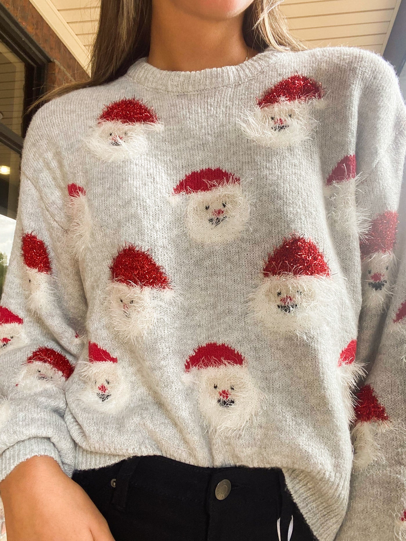 Santa Chenille Sweater - Grey-130 - TOPS - SWEATERS/SWEATSHIRTS-TRACIE'S-[option4]-[option5]-[option6]-Leather & Lace Boutique Shop
