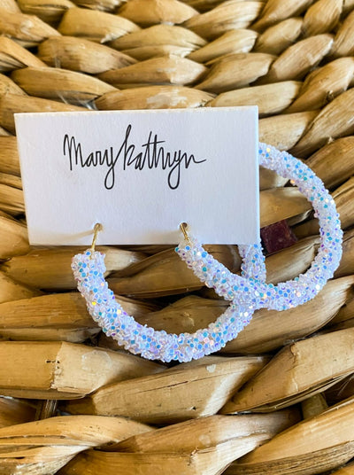 White Glitter Hoops-190 - ACCESSORIES - JEWELRY-MARY KATHERINE DESIGNS-[option4]-[option5]-[option6]-Leather & Lace Boutique Shop