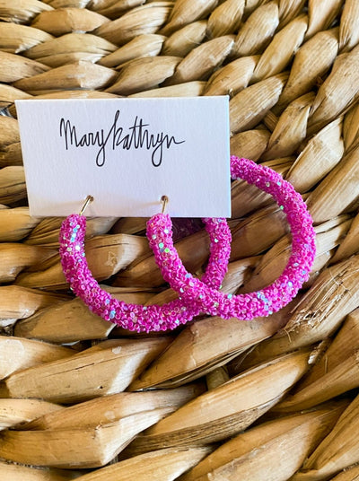 Magenta Glitter Hoops-190 - ACCESSORIES - JEWELRY-MARY KATHERINE DESIGNS-[option4]-[option5]-[option6]-Leather & Lace Boutique Shop