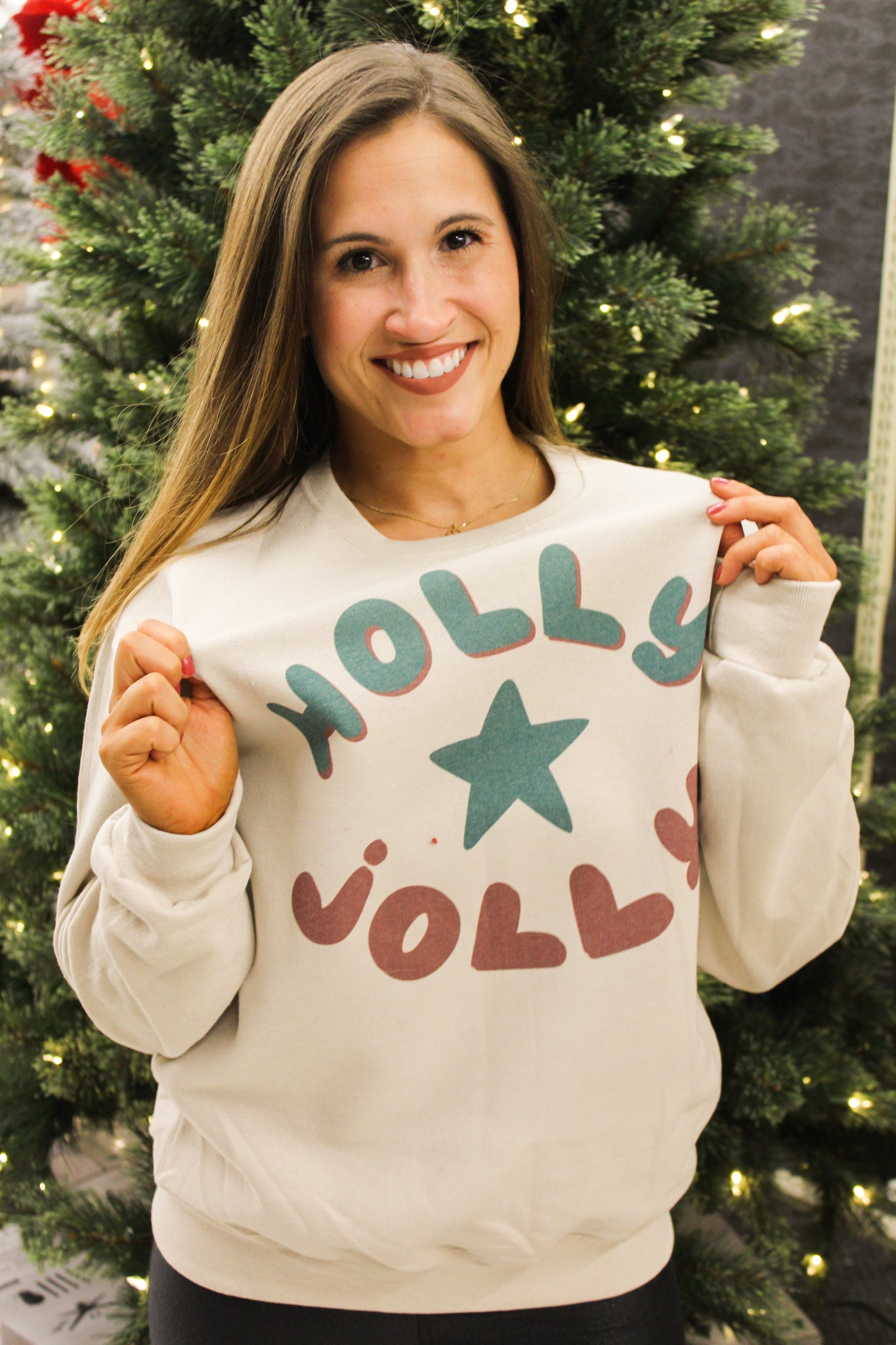 Holly Jolly Star Graphic Sweatshirt-135 - DEMAND GRAPHIC-LEATHER & LACE-[option4]-[option5]-[option6]-Leather & Lace Boutique Shop