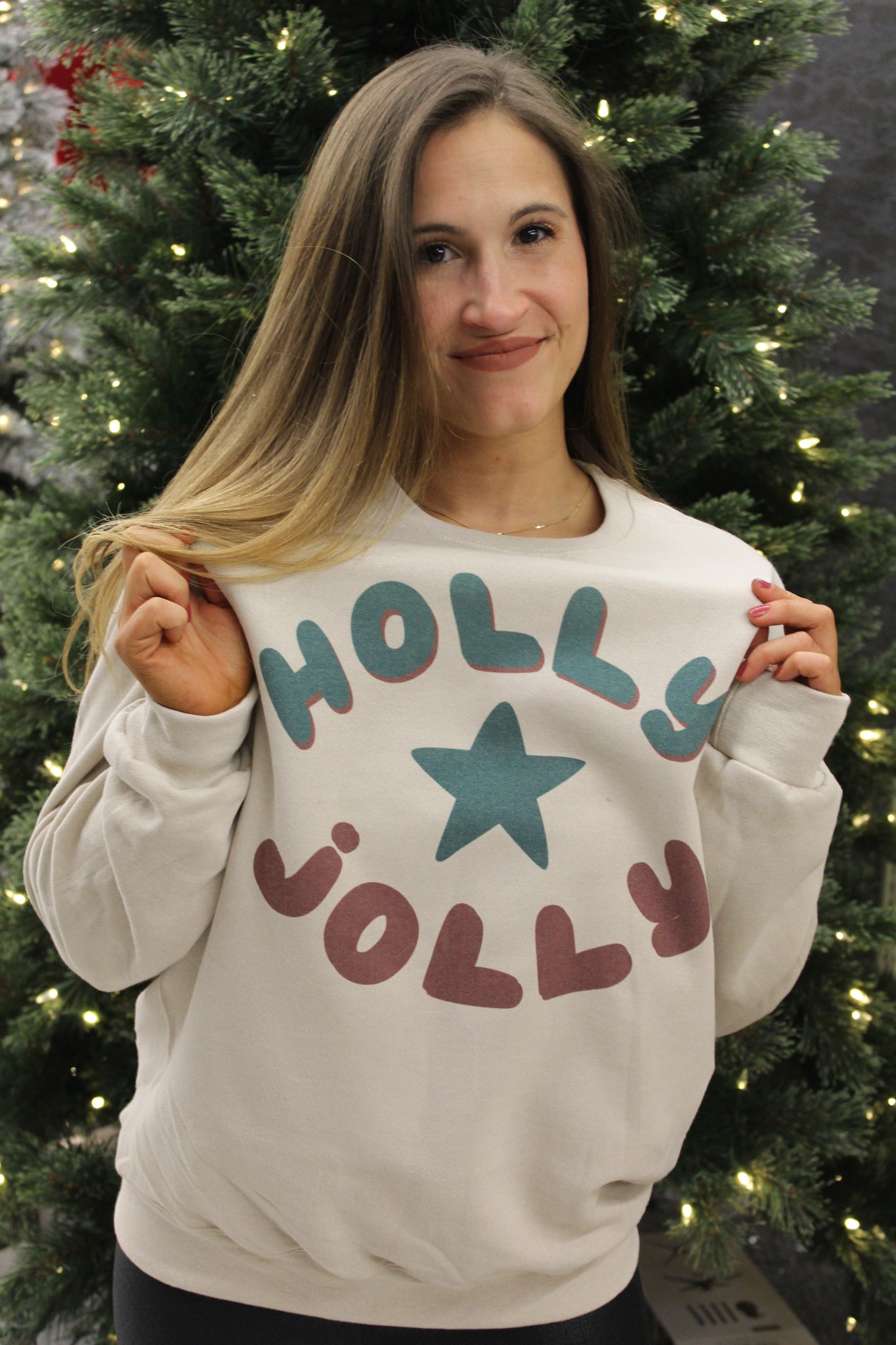 Holly Jolly Star Graphic Sweatshirt-135 - DEMAND GRAPHIC-LEATHER & LACE-[option4]-[option5]-[option6]-Leather & Lace Boutique Shop
