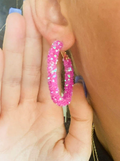 Magenta Glitter Hoops-190 - ACCESSORIES - JEWELRY-MARY KATHERINE DESIGNS-[option4]-[option5]-[option6]-Leather & Lace Boutique Shop