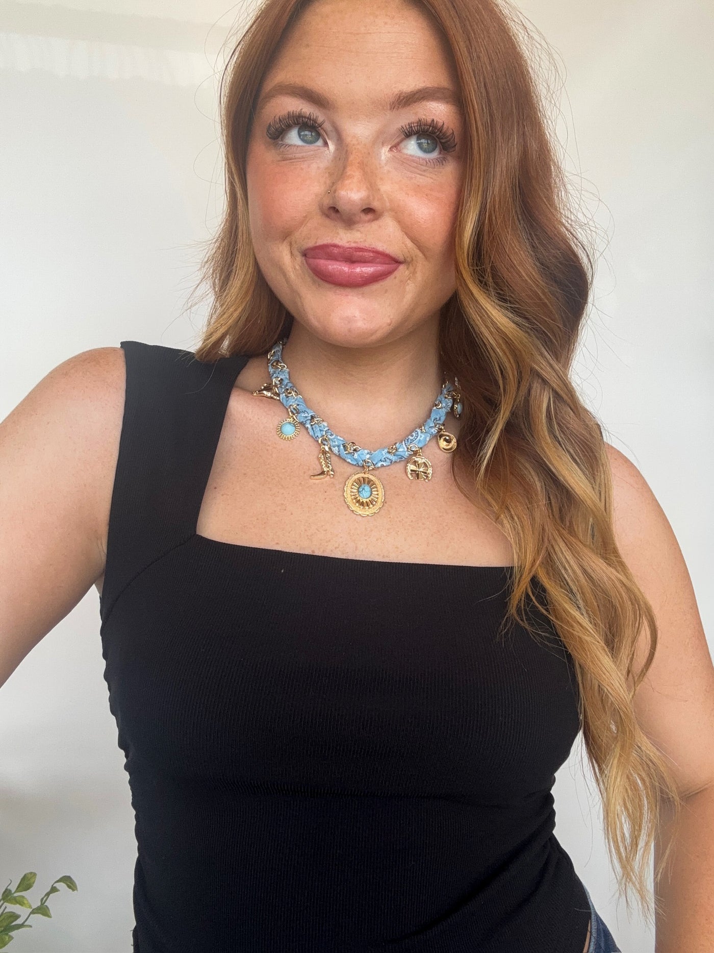 Charm Scarf Necklace- Blue-190 - ACCESSORIES - JEWELRY-FAME ACCESSORIES-[option4]-[option5]-[option6]-Leather & Lace Boutique Shop
