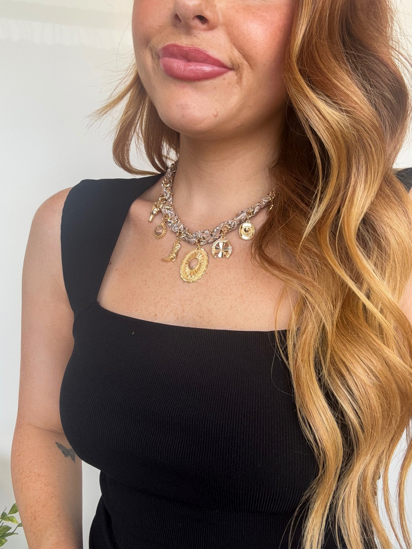 Charm Scarf Necklace- Brown-190 - ACCESSORIES - JEWELRY-FAME ACCESSORIES-[option4]-[option5]-[option6]-Leather & Lace Boutique Shop